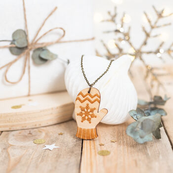 Wooden Christmas Mittens Necklace, 4 of 10