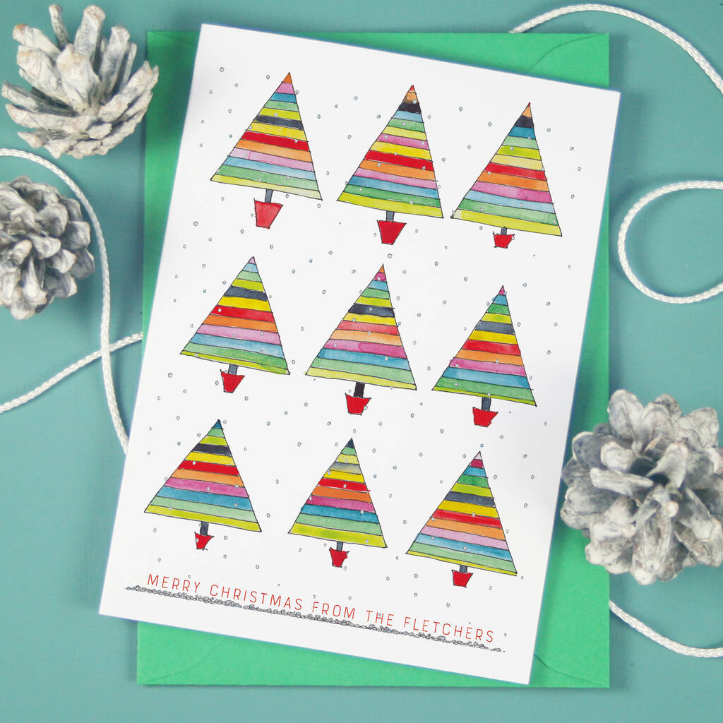 Personalised Rainbow Trees Christmas Cards, 1 of 2