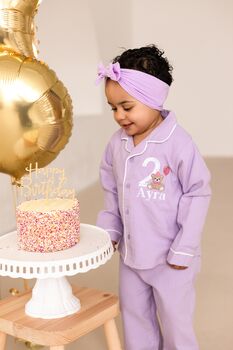 Personalised Bear Embroidered Birthday Pyjamas Choice Of Colours And Age One To Eight Available, 3 of 12