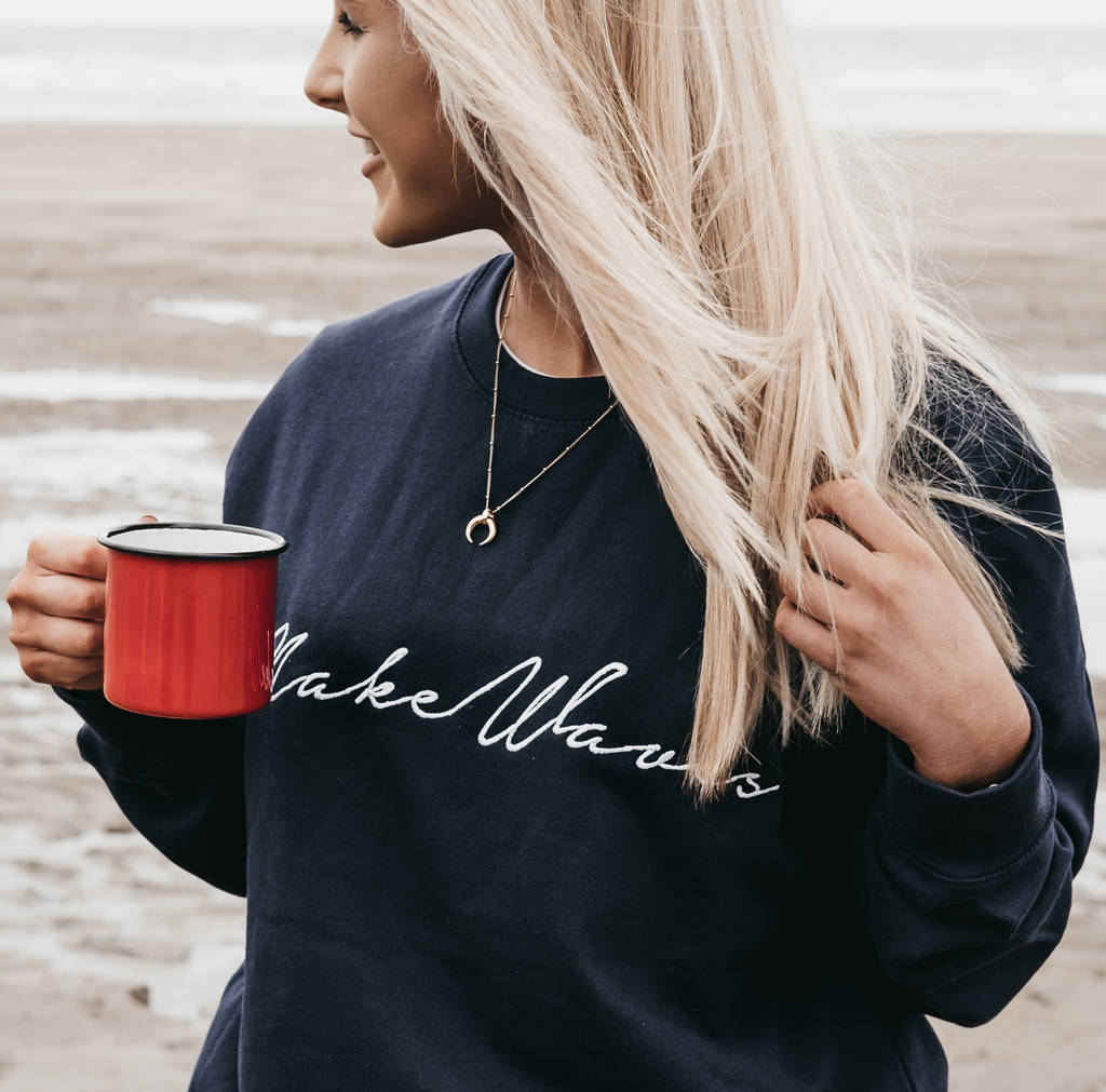 Navy Blue 'Make Waves' Embroidered Sweatshirt, 1 of 6