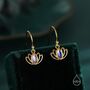Sterling Silver Lotus Flower Drop Hook Earrings With Lab Moonstone, thumbnail 4 of 11