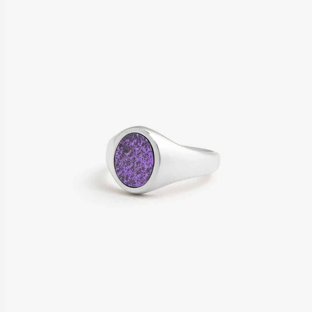 Silver Purple Gemstone Oval Signet Ring For Men / Women, 1 of 11