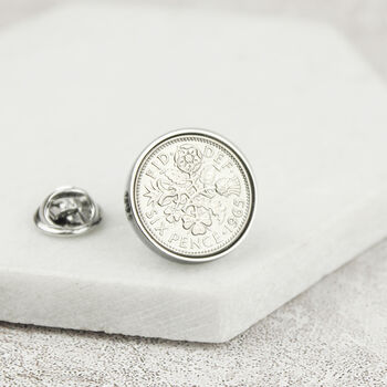 Personalised 60th Birthday Sixpence Tie Or Brooch Pin, 6 of 7