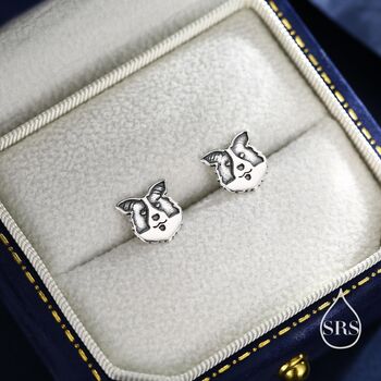 Border Collie Dog Stud Earrings In Oxidised Sterling Silver, 4 of 12