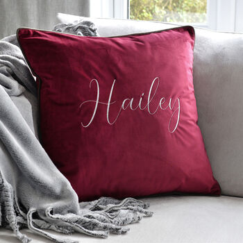 Personalised Silver Embroidered Velvet Cushion, 4 of 6