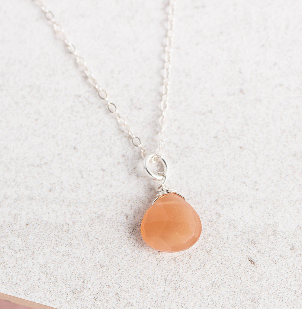 Sterling Silver Peach Moonstone Necklace, 1 of 5