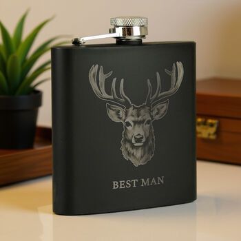 Personalised Stag Black Hip Flask, 5 of 5
