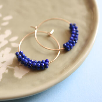 Real Lapis Lazuli Beaded Hoop Earrings, 2 of 6