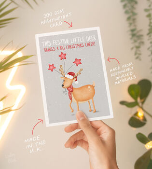 Cute Christmas Cheer Deer Festive Poem Greeting Card, 2 of 4