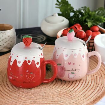 Strawberry Desert Mug With Lid And Spoon, 2 of 10