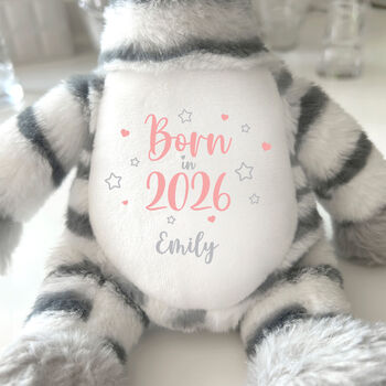 Personalised Born In 2026 Zebra New Baby Teddy Bear, 6 of 12