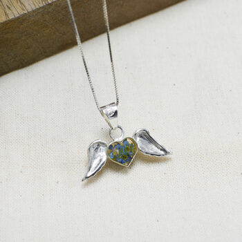 Sterling Silver Angel Wing And Real Flower Heart Necklace, 4 of 5