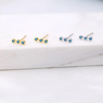 Tiny Turquoise Bar Stud Earrings In Sterling Silver, 4 of 12