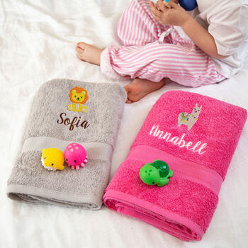 Personalised Flamingo Children's Bath Towel, 10 of 11