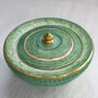 Handmade Green Porcelain Chattered Lidded Pot 24 C Gold, thumbnail 1 of 5
