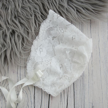 Sheer Lace Christening Bonnet Holly, 10 of 10