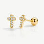 Women's 18k Gold Pavé Cross Stud Earrings, thumbnail 2 of 4
