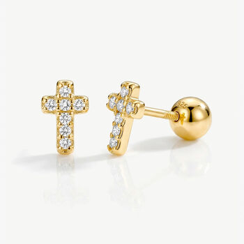 Women's 18k Gold Pavé Cross Stud Earrings, 2 of 4