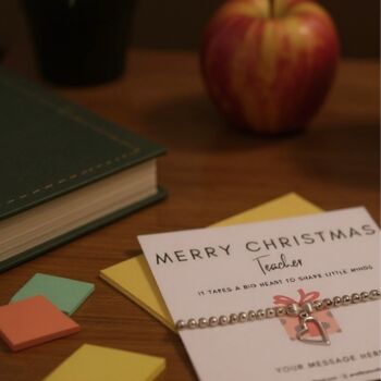 Merry Christmas Or Thank You Teacher, Teaching Assistant, Nursery Teacher Or Childminder Silver Plated Bracelet, 3 of 12