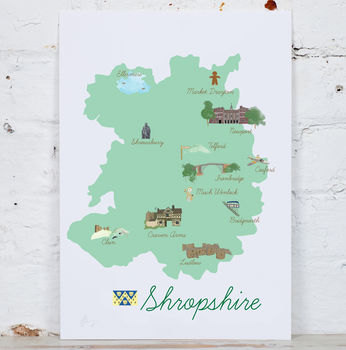 Shropshire County Map Illustration Print By Yellowstone Art Boutique 