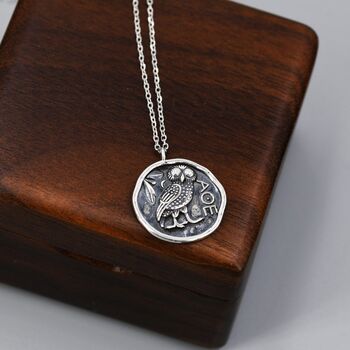 Sterling Silver Oxidised Greek Coin Pendant Necklace, 8 of 12