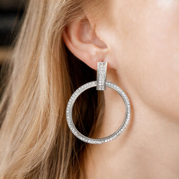 Crystal Encrusted Silver Hoop Earrings, 3 of 6