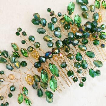 Green And Gold Crystal Hair Comb, 4 of 5