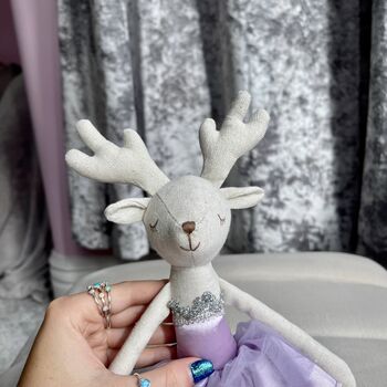 Christmas Linen Ballerina Reindeer Soft Toy, 6 of 9