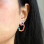 Small Rainbow Beaded Hoop Earrings In Gold Plating, thumbnail 4 of 4