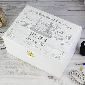 Personalised Sewing Kit White Wooden Box Gift, 2 of 2