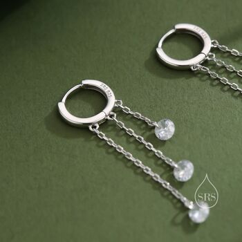 Cz Cascade Huggie Hoop Earrings In Sterling Silver, 6 of 10