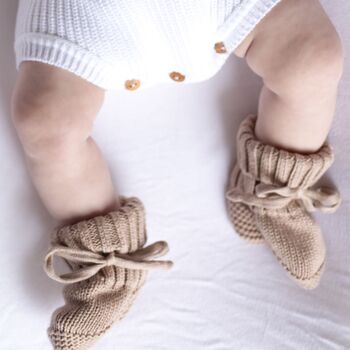 He's Here Embroidered New Baby Long Sleeve Knitted Romper, 5 of 12