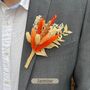 Burnt Orange Dried Flower Buttonhole, thumbnail 1 of 3
