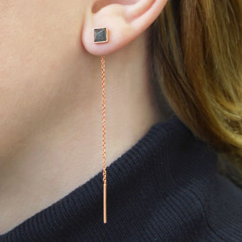 Labradorite Rose/Gold Plated Threader Earrings, 5 of 6