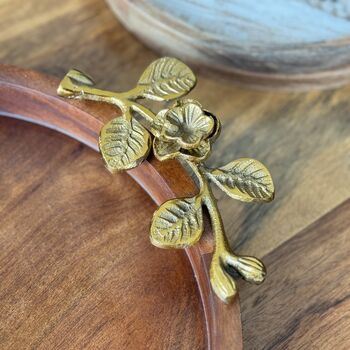 Mango Wood Round Tray With Antique Gold Handles, 8 of 12