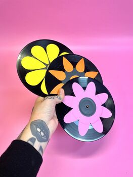 Flower Set Of Three Seven' Mini Record Decor, 4 of 6