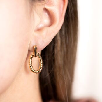 18k Gold Vermeil Plated Textured Paperclip Earrings, 2 of 3