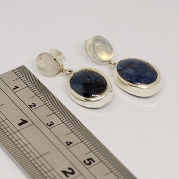 Blue Sapphire, Moonstone Sterling Silver Earrings, 5 of 7