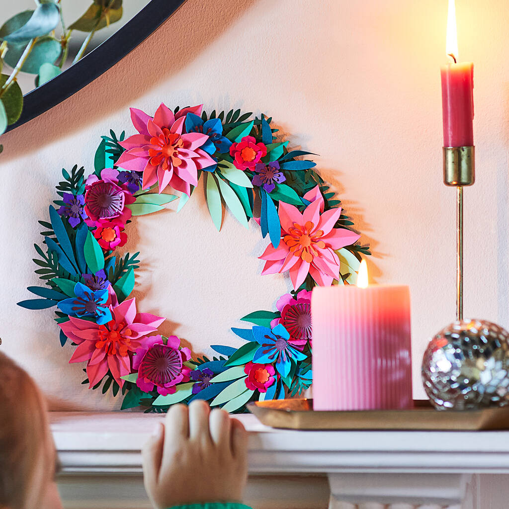 Jewel Tone Paper Flower Mini Wreath Craft Kit, 1 of 6