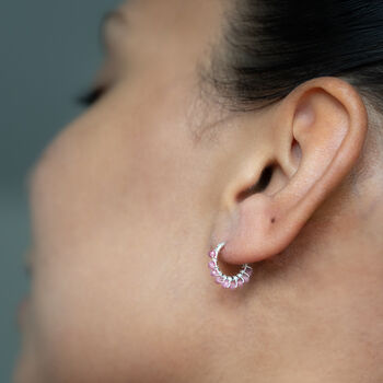 Sterling Silver Pink Tourmaline Hoop Earrings, 4 of 8