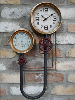 Industrial Pipe Wall Clock – Gold And Red Metal, 2 of 6
