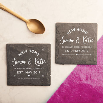 Personalised Couples 'New Home' Slate Coasters, 2 of 4