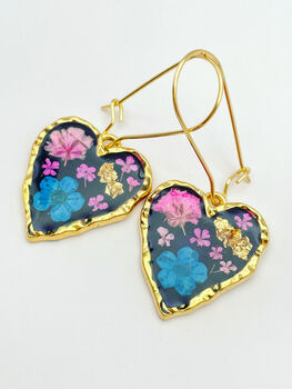 Gothic Heart Earrings With Real Flowers, 2 of 12