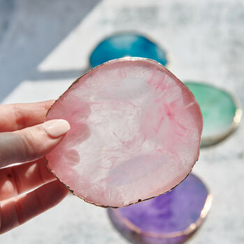 Handmade Colourful Agate Resin Coasters With Gold Edge, 5 of 12