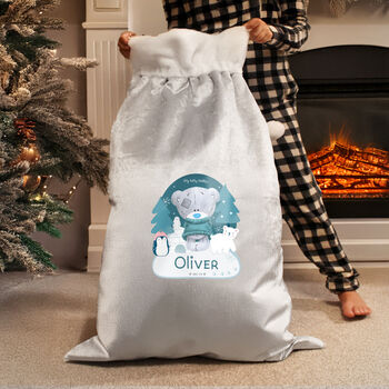 Personalised Grey Tiny Tatty Teddy Christmas Luxury Pom Pom Sack, 2 of 4