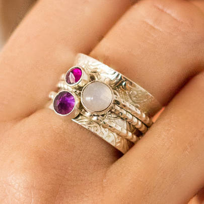 Mystical Yin Amethyst And Moonstone Spinning Ring, 1 of 12