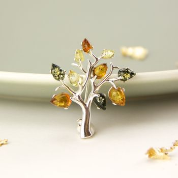 Sterling Silver Amber Tree Of Life Brooch, 3 of 8