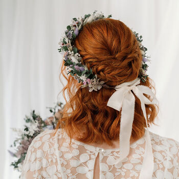 Violet Flower Crown Lilac And White Dried And Preserved Wedding Headband, 3 of 4