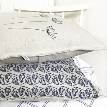 Navy Cow Parsley Linen Cushion, 4 of 6