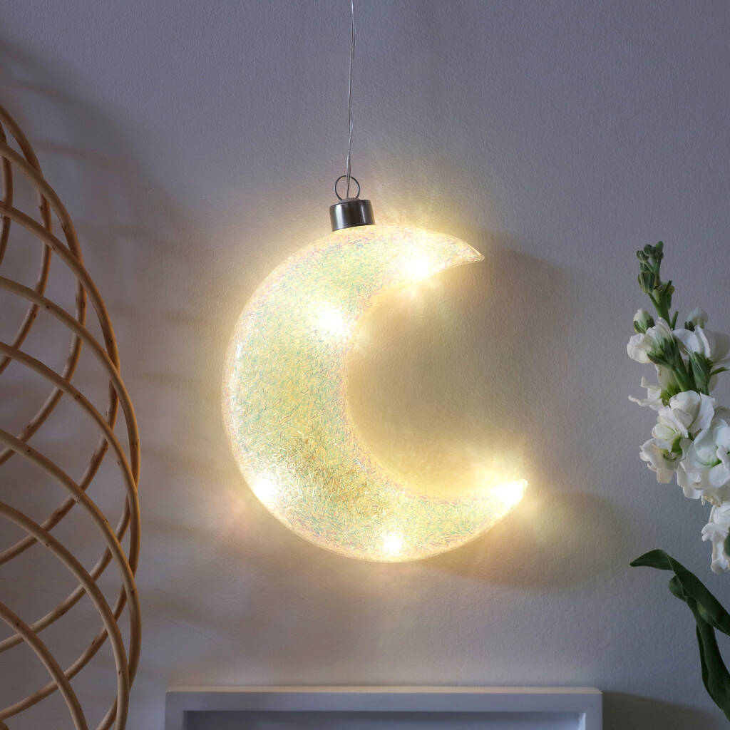 Hanging Iridescent Sparkle Glass Led Moon Light By Lisa ...